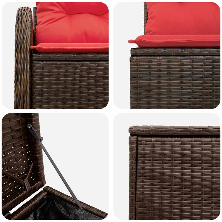 Sofa Sæt 7 stk. Brun og Rød Poly Rattan og Stål