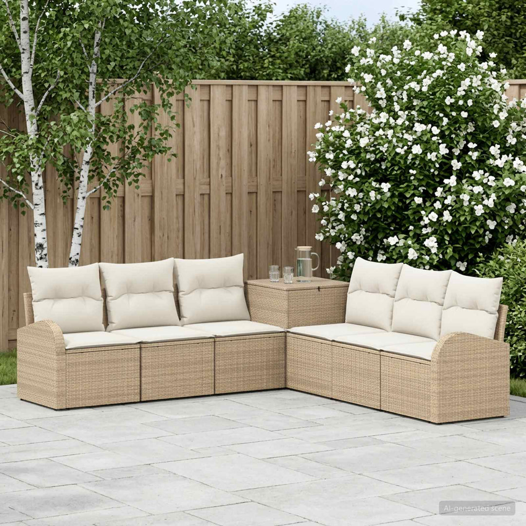 Sofa Sæt 7 stk. Beige og cremehvid Poly Rattan og Stål