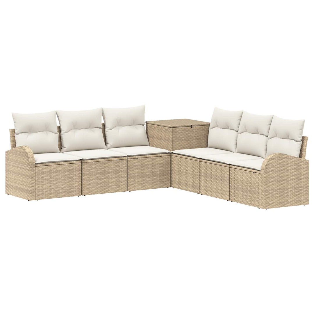 Sofa Sæt 7 stk. Beige og cremehvid Poly Rattan og Stål
