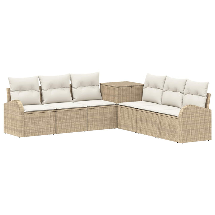 Sofa Sæt 7 stk. Beige og cremehvid Poly Rattan og Stål