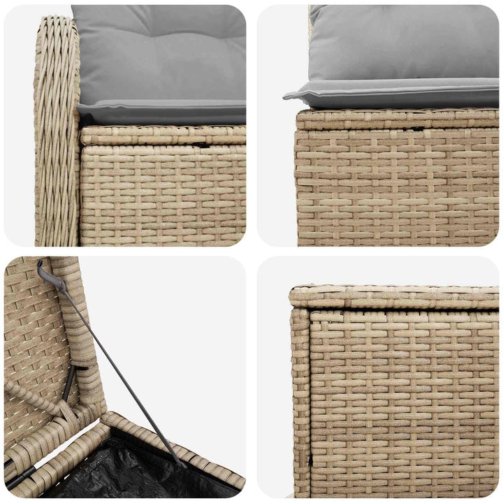 Sofa Sæt 7 stk. Beige og lys grå Poly Rattan og Stål