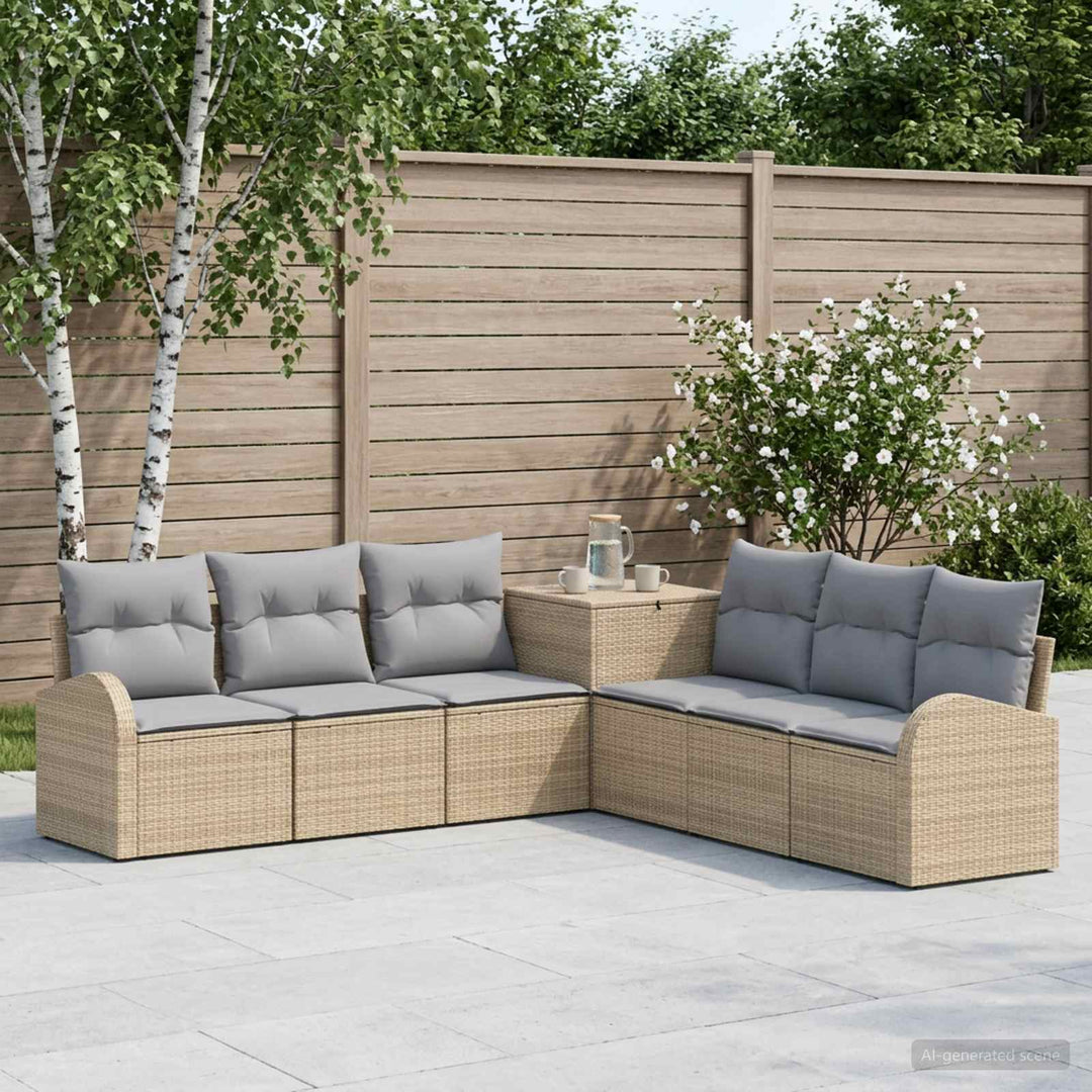 Sofa Sæt 7 stk. Beige og lys grå Poly Rattan og Stål