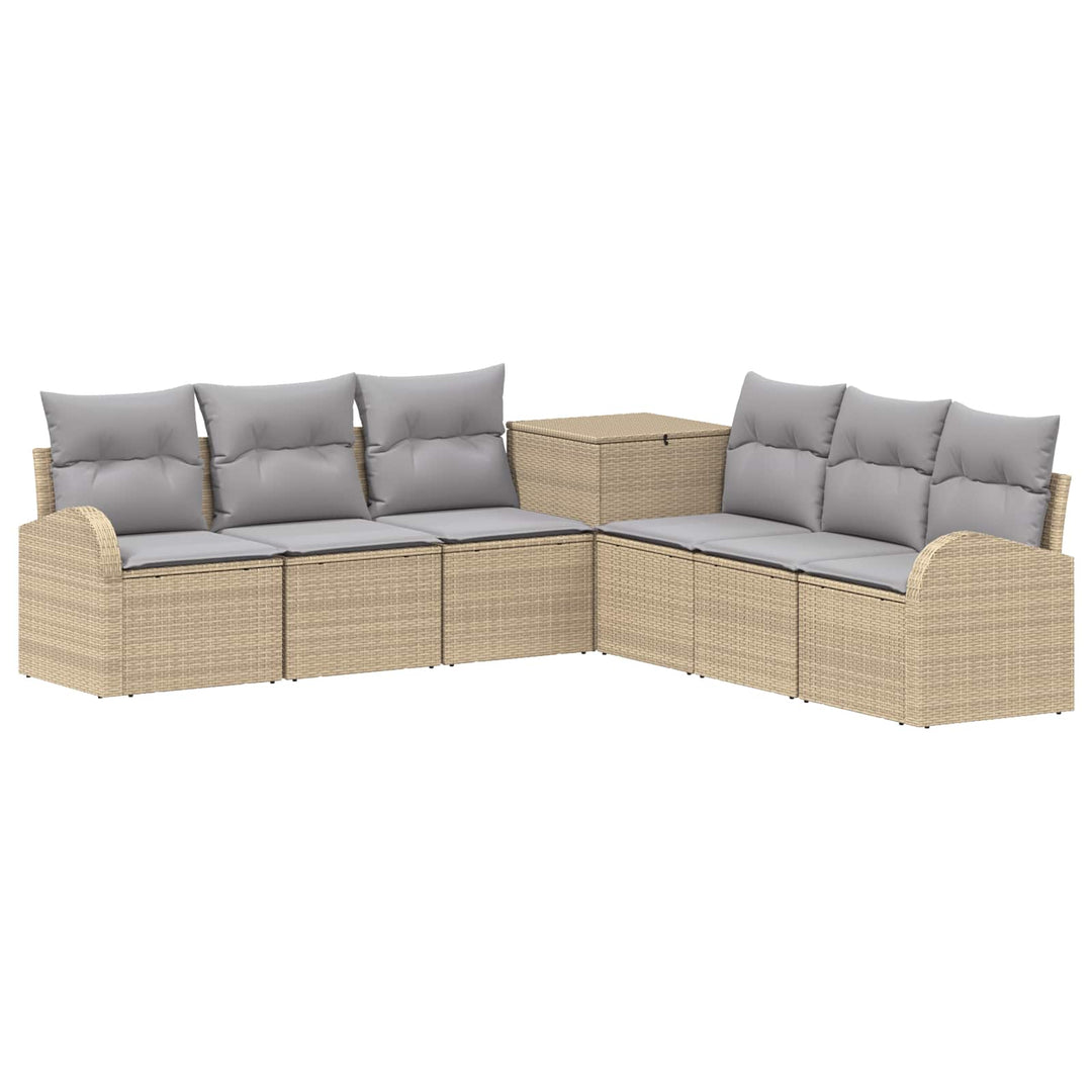 Sofa Sæt 7 stk. Beige og lys grå Poly Rattan og Stål