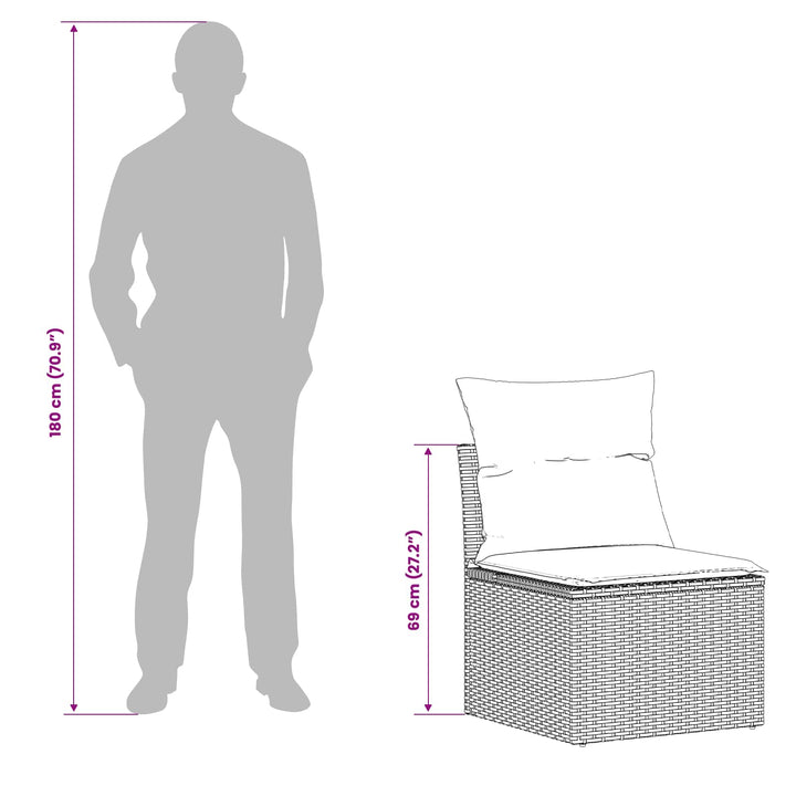 Sofa Sæt 7 stk. Beige og lys grå Poly Rattan og Stål