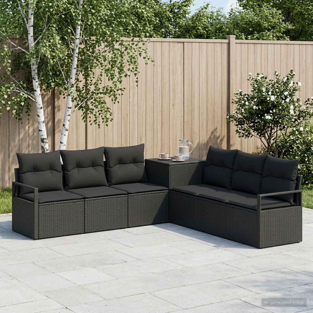 Sofa Sæt 7 stk. Sort Poly Rattan og Stål
