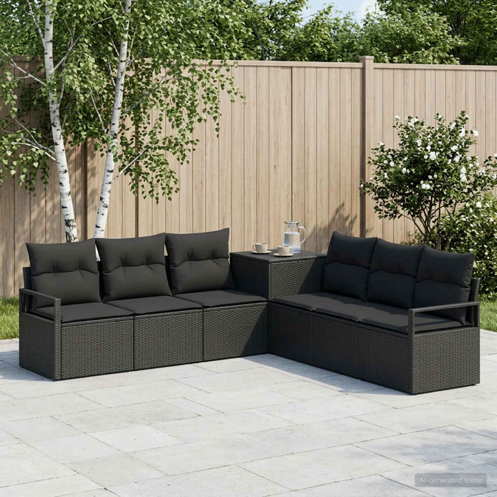 Sofa Sæt 7 stk. Sort Poly Rattan og Stål
