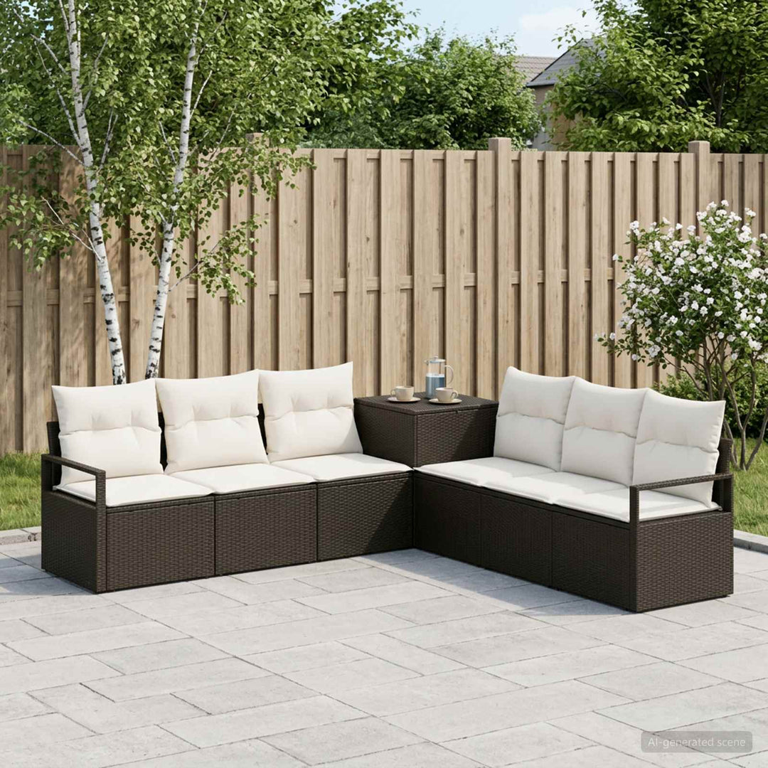 Sofa Sæt 7 stk. Sort og Cremehvid Poly Rattan og Stål