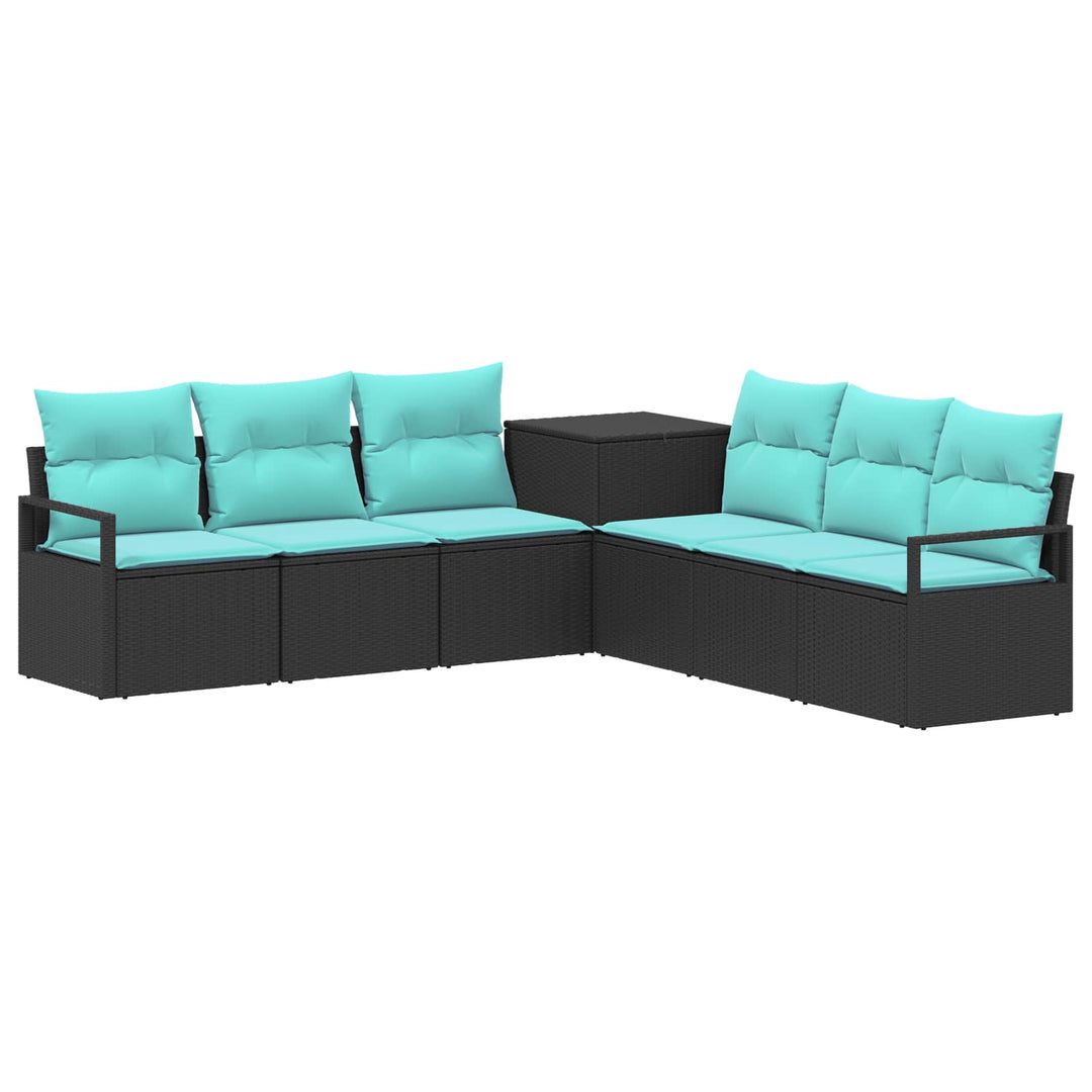 Sofa Sæt 7 stk. Sort og Blå Poly Rattan og Stål
