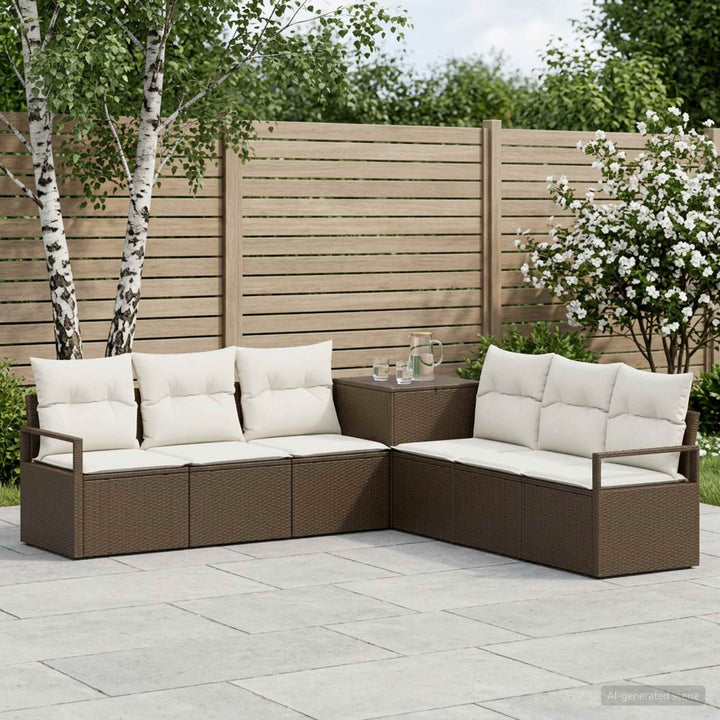 Sofa Sæt 7 stk. Brun og Creme Hvid Poly Rattan og Stål