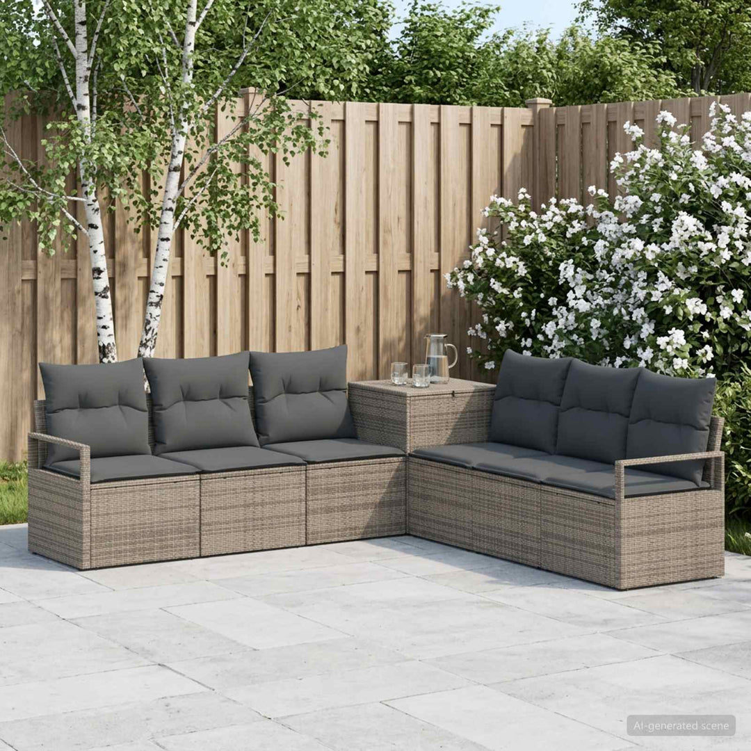 Sofa Sæt 7 stk. Grå og Mørkegrå Poly Rattan og Stål