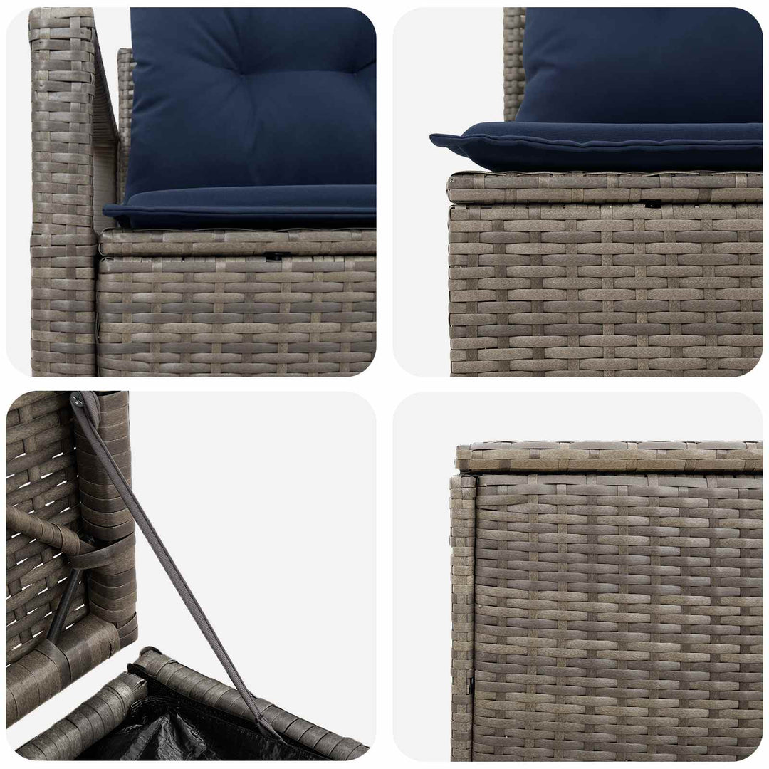 Sofa Sæt 7 stk. Grå og Marineblå Poly Rattan og Stål