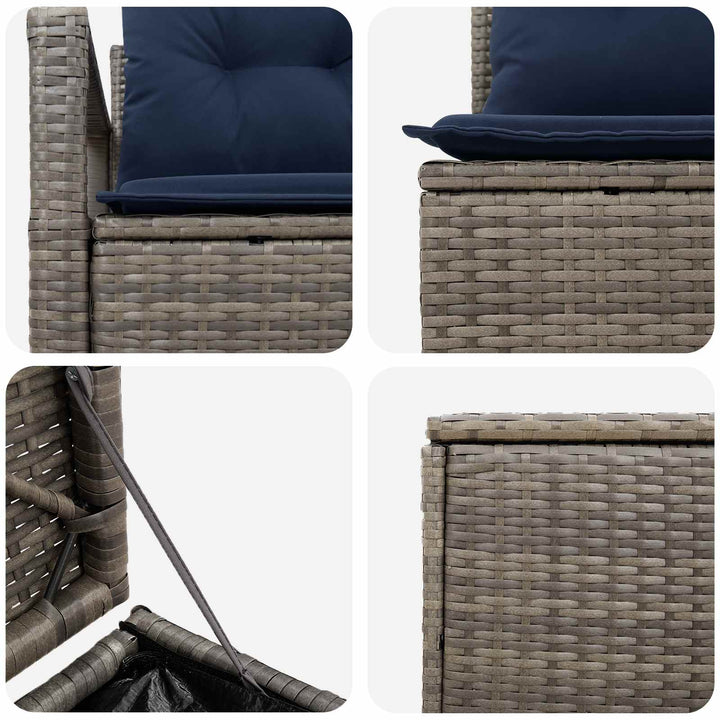 Sofa Sæt 7 stk. Grå og Marineblå Poly Rattan og Stål