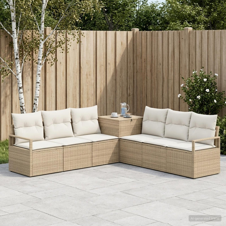 Sofa Sæt 7 stk. Beige og cremehvid Poly Rattan og Stål