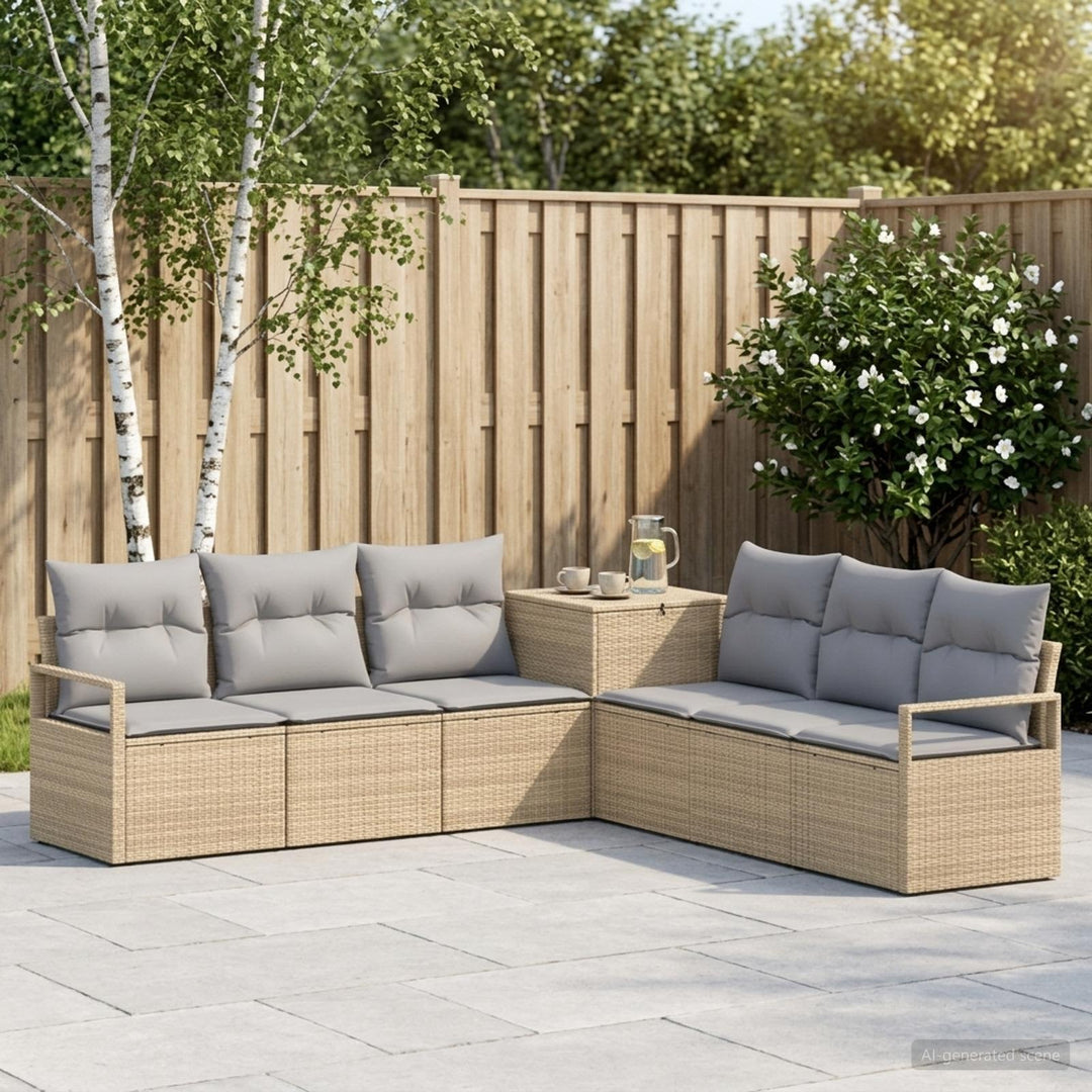Sofa Sæt 7 stk. Beige og lys grå Poly Rattan og Stål