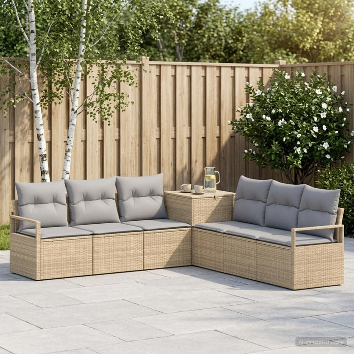 Sofa Sæt 7 stk. Beige og lys grå Poly Rattan og Stål