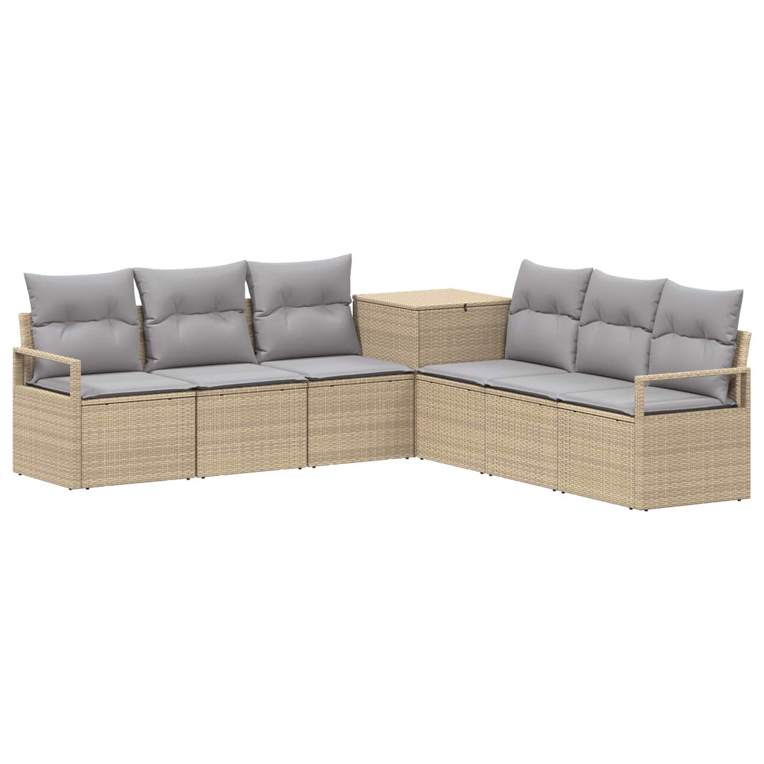 Sofa Sæt 7 stk. Beige og lys grå Poly Rattan og Stål