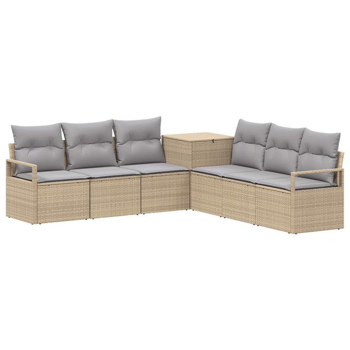 Sofa Sæt 7 stk. Beige og lys grå Poly Rattan og Stål