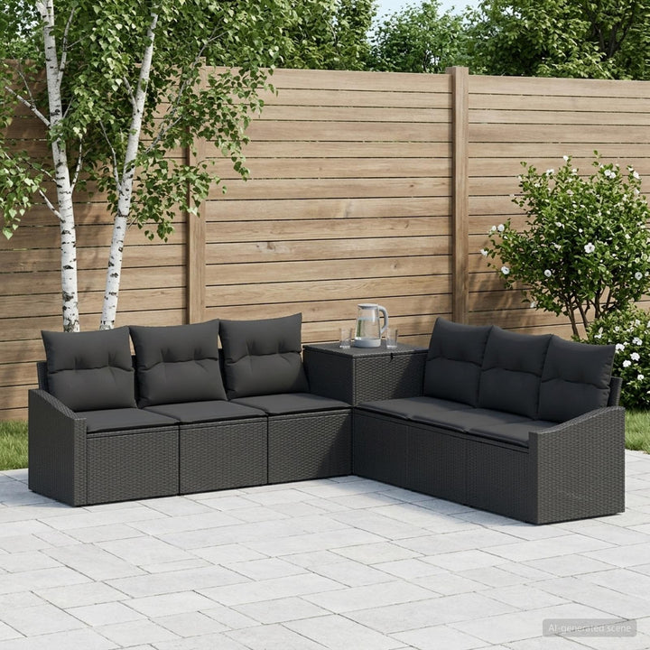 Sofa Sæt 7 stk. Sort Poly Rattan og Stål