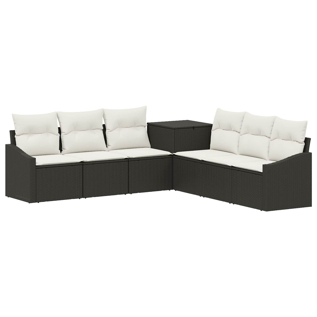 Sofa Sæt 7 stk. Sort og Cremehvid Poly Rattan og Stål