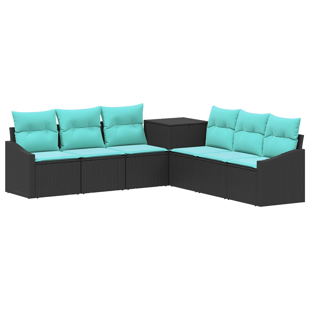 Sofa Sæt 7 stk. Sort og Blå Poly Rattan og Stål