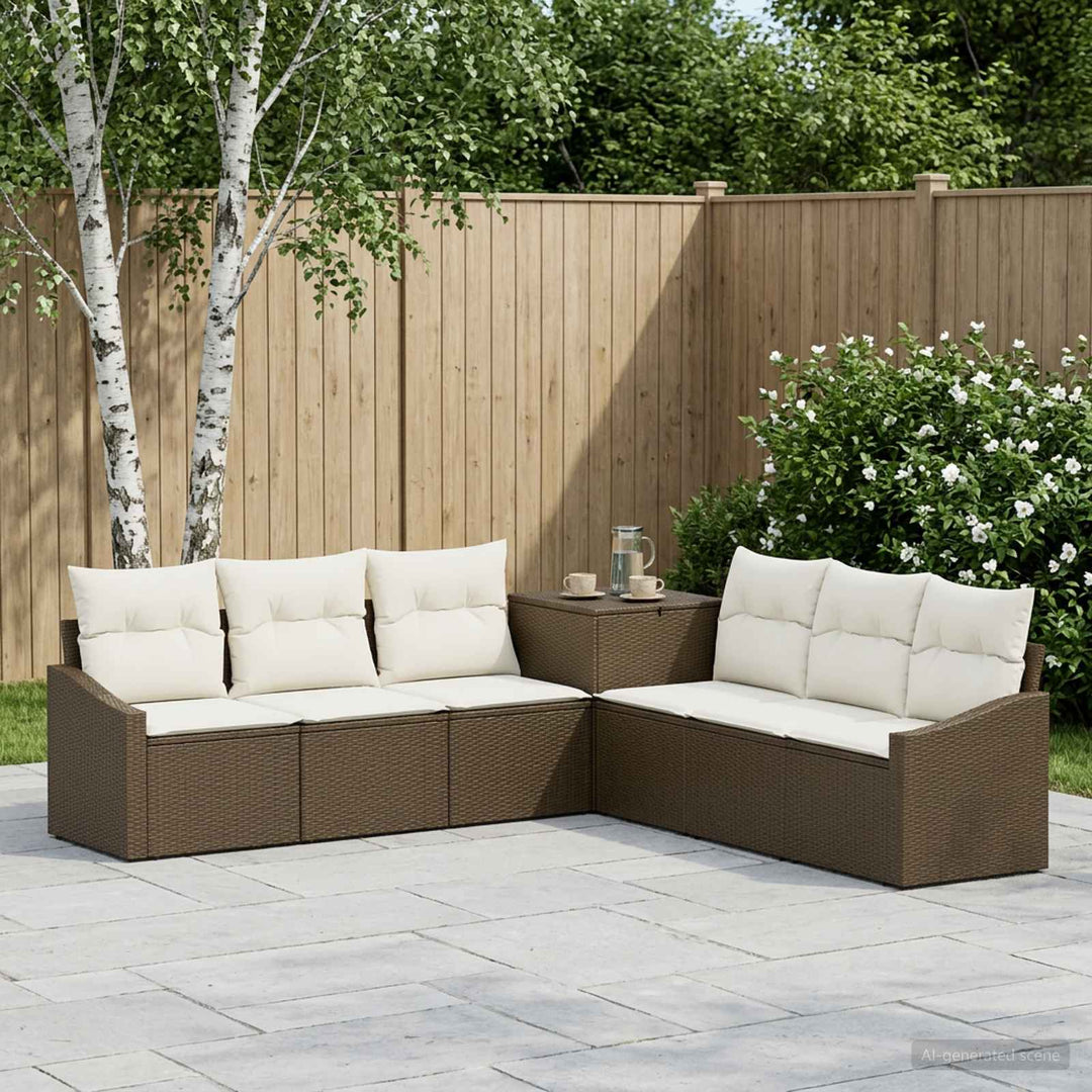 Sofa Sæt 7 stk. Brun og Creme Hvid Poly Rattan og Stål