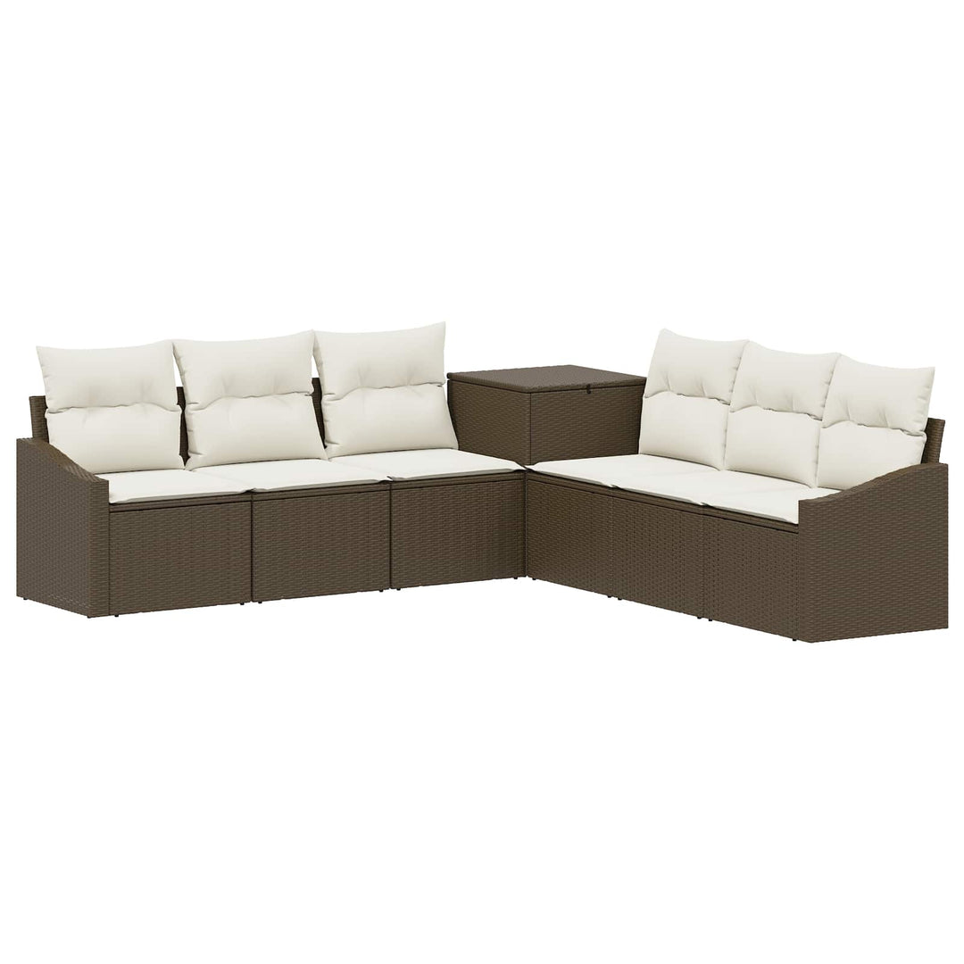 Sofa Sæt 7 stk. Brun og Creme Hvid Poly Rattan og Stål