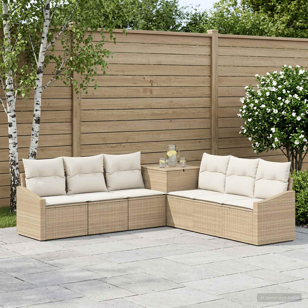 Sofa Sæt 7 stk. Beige og cremehvid Poly Rattan og Stål