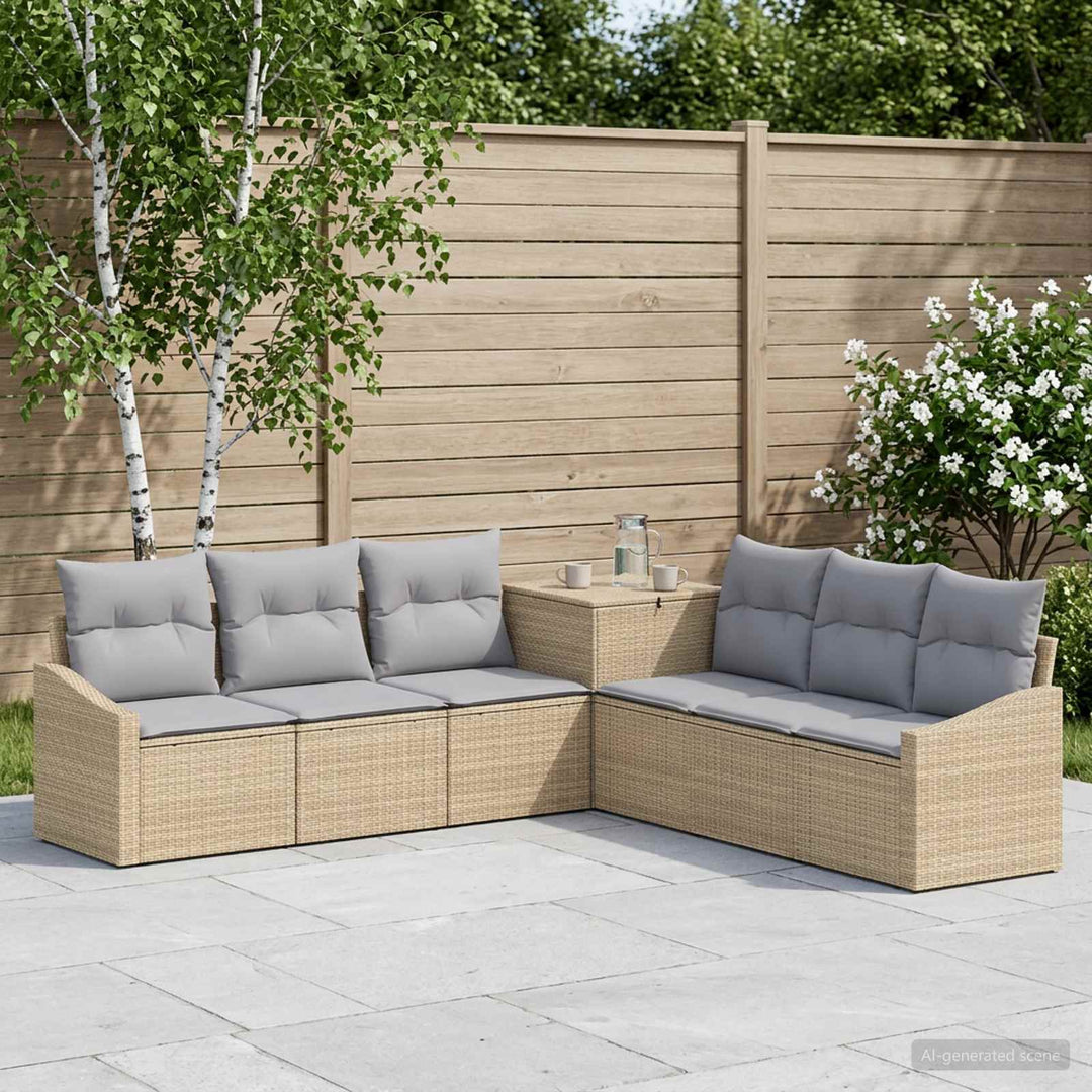 Sofa Sæt 7 stk. Beige og lys grå Poly Rattan og Stål