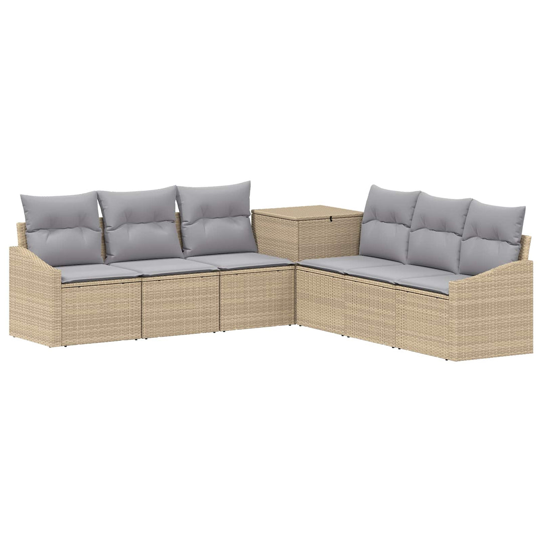 Sofa Sæt 7 stk. Beige og lys grå Poly Rattan og Stål