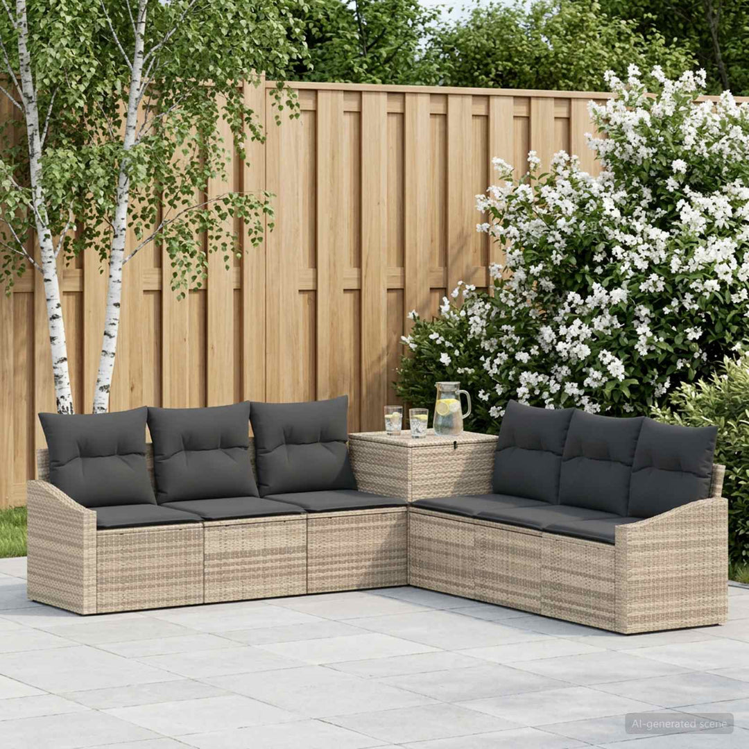 Sofa Sæt 7 stk. Lysegrå og mørkegrå Poly Rattan og Stål