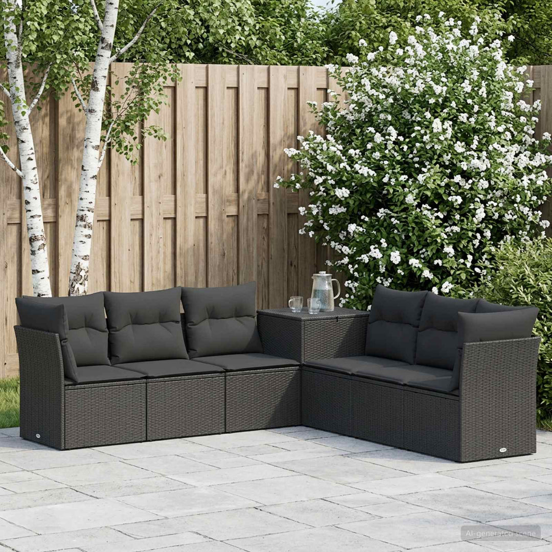 Sofa Sæt 7 stk. Sort Poly Rattan og Stål