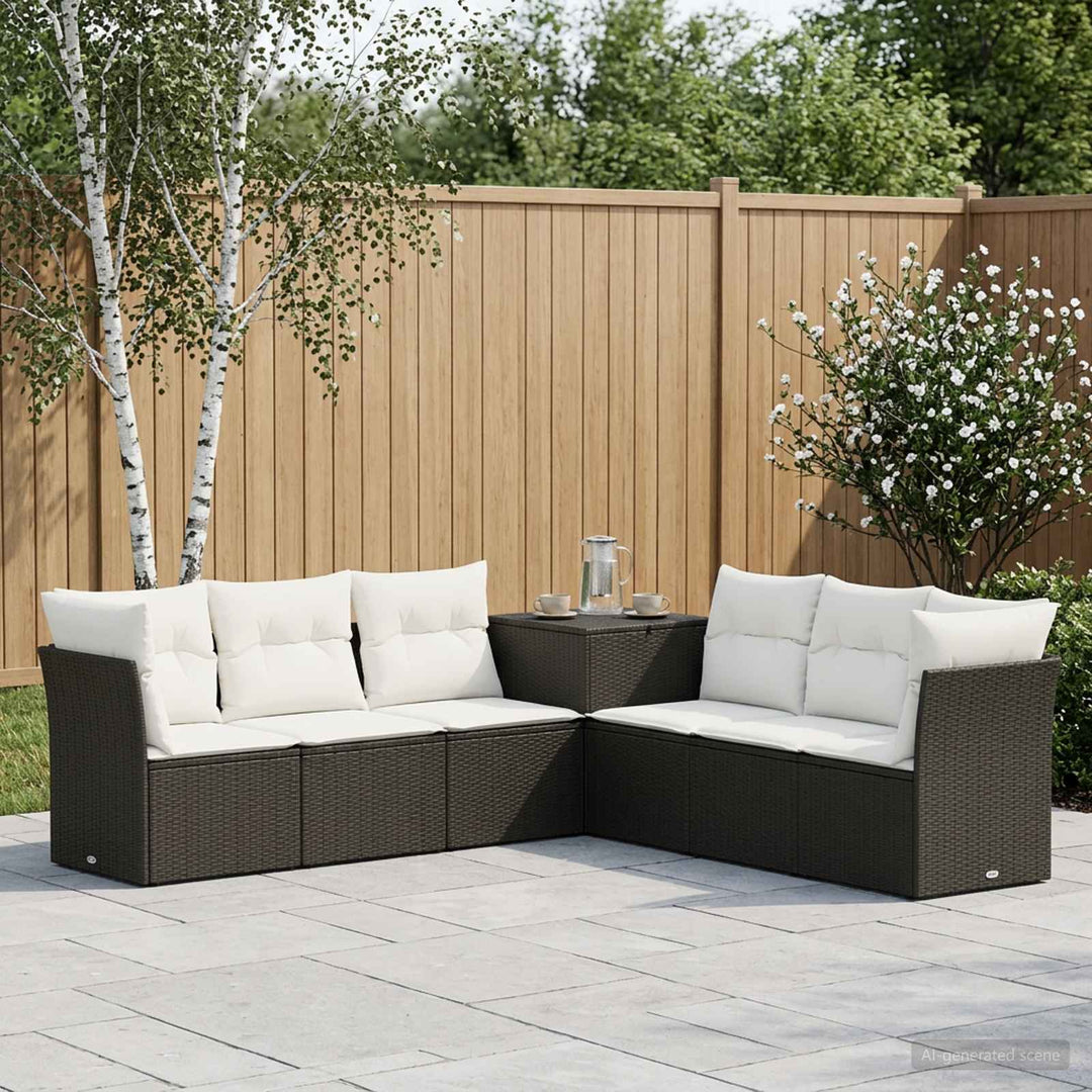 Sofa Sæt 7 stk. Sort og Cremehvid Poly Rattan og Stål