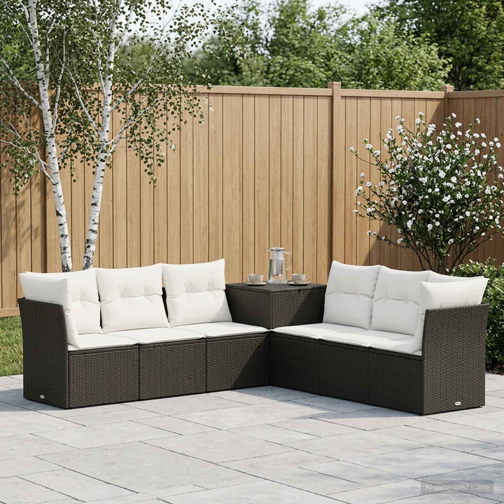 Sofa Sæt 7 stk. Sort og Cremehvid Poly Rattan og Stål