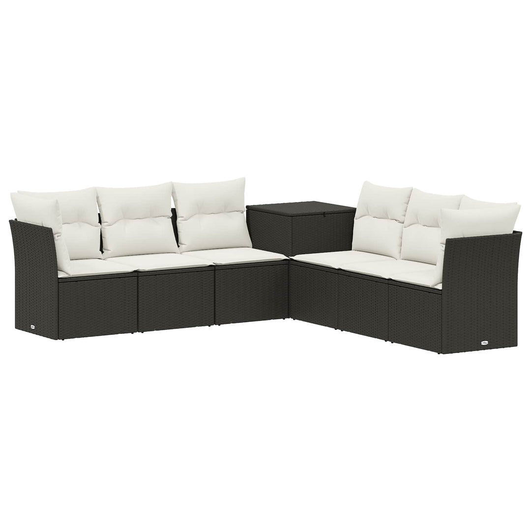 Sofa Sæt 7 stk. Sort og Cremehvid Poly Rattan og Stål