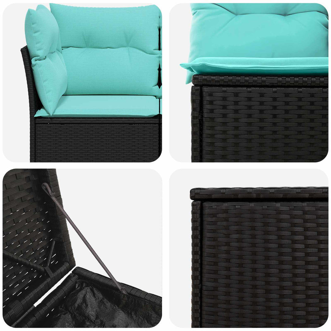 Sofa Sæt 7 stk. Sort og Blå Poly Rattan og Stål