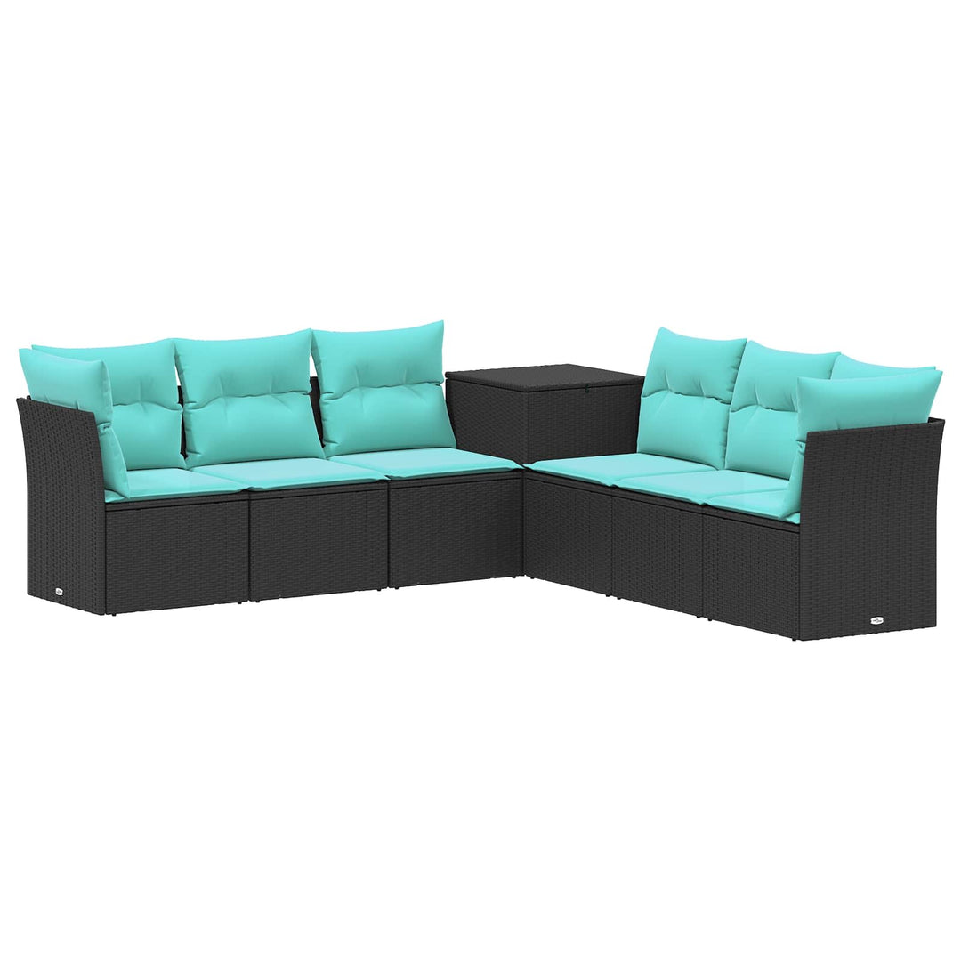 Sofa Sæt 7 stk. Sort og Blå Poly Rattan og Stål