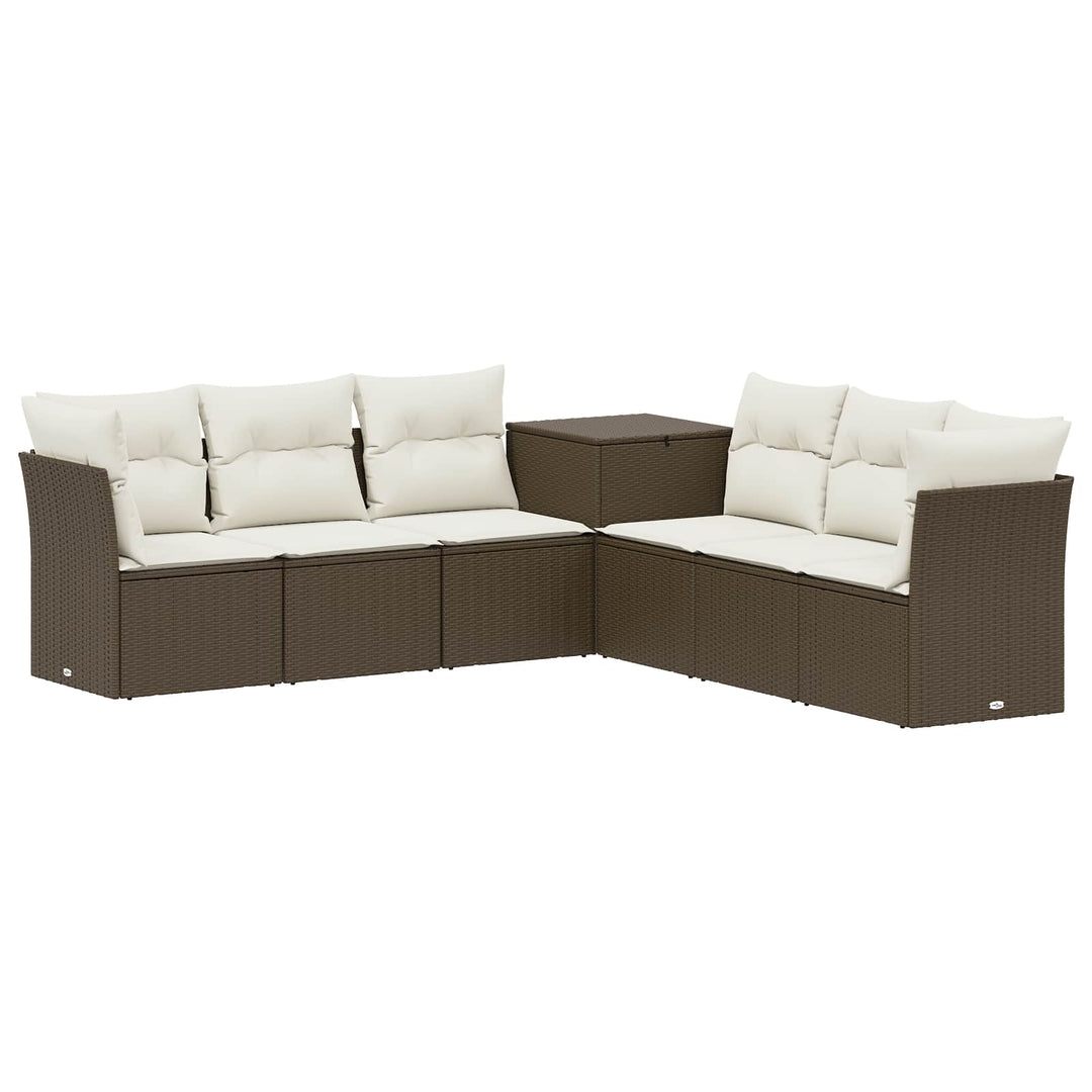 Sofa Sæt 7 stk. Brun og Creme Hvid Poly Rattan og Stål