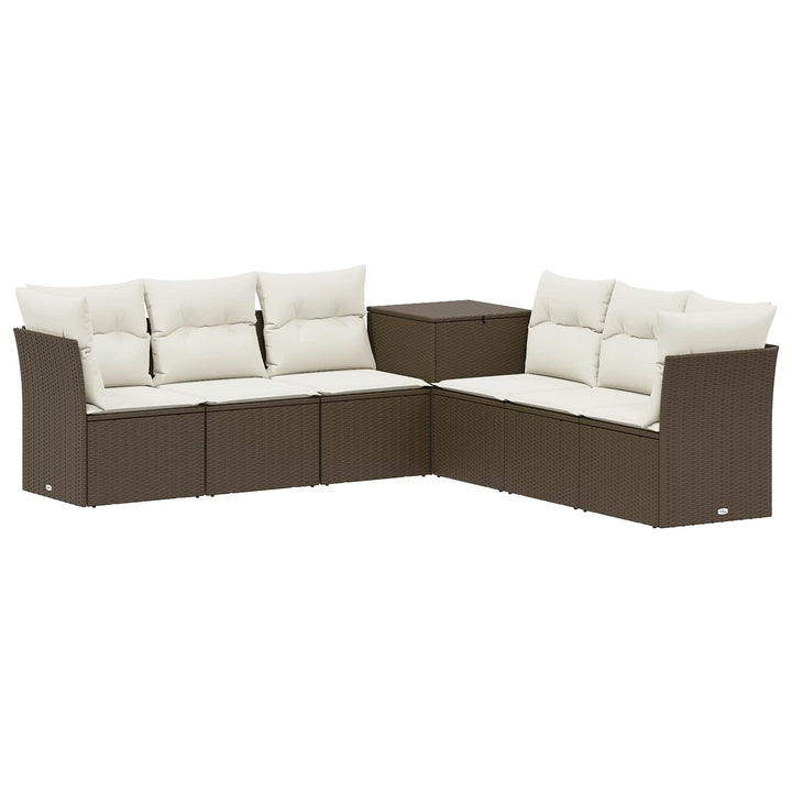 Sofa Sæt 7 stk. Brun og Creme Hvid Poly Rattan og Stål