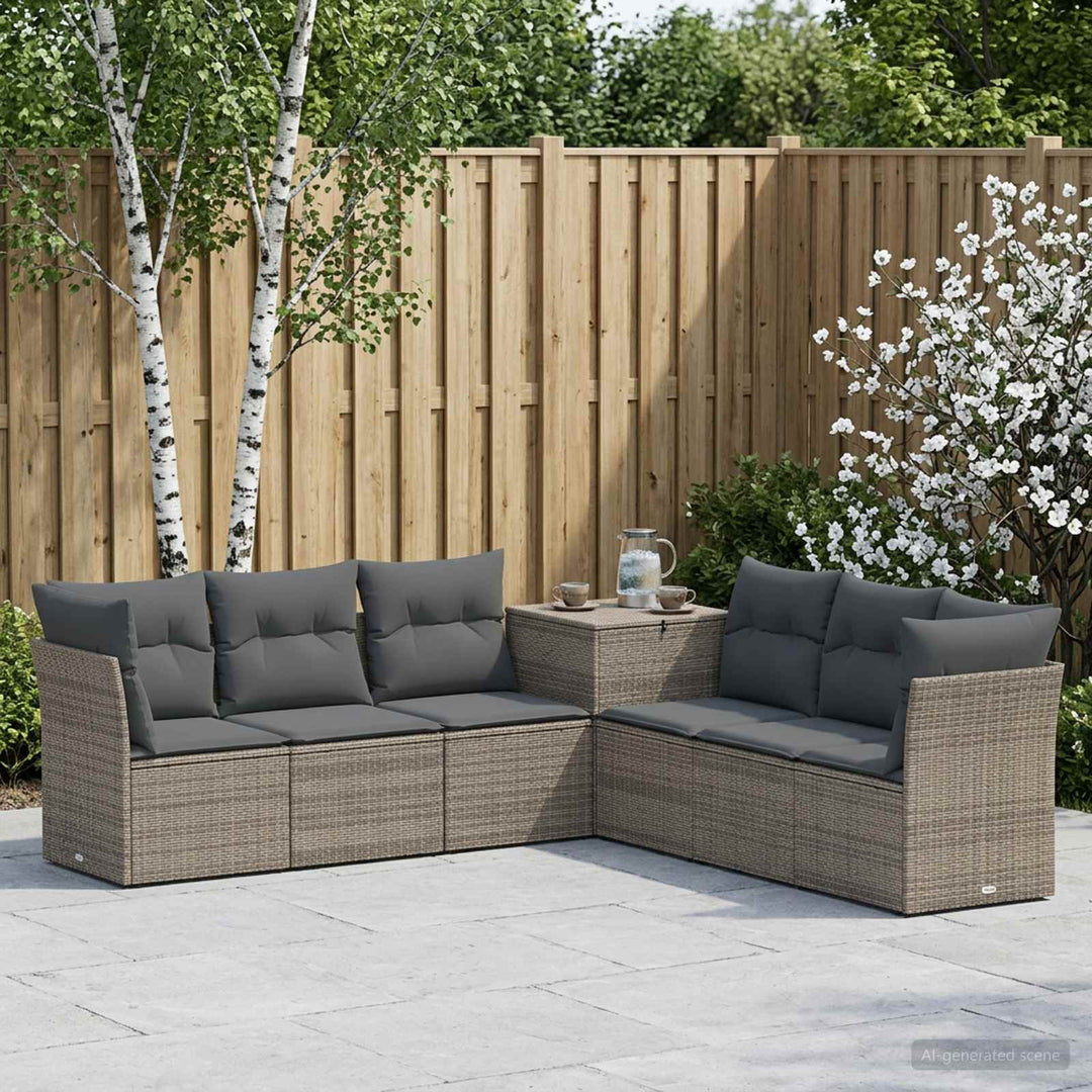 Sofa Sæt 7 stk. Grå og Mørkegrå Poly Rattan og Stål