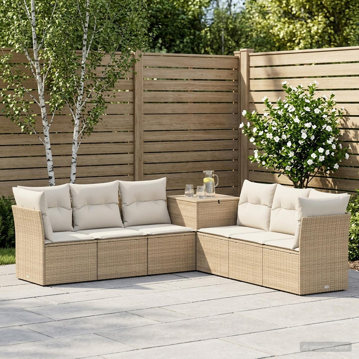 Sofa Sæt 7 stk. Beige og cremehvid Poly Rattan og Stål