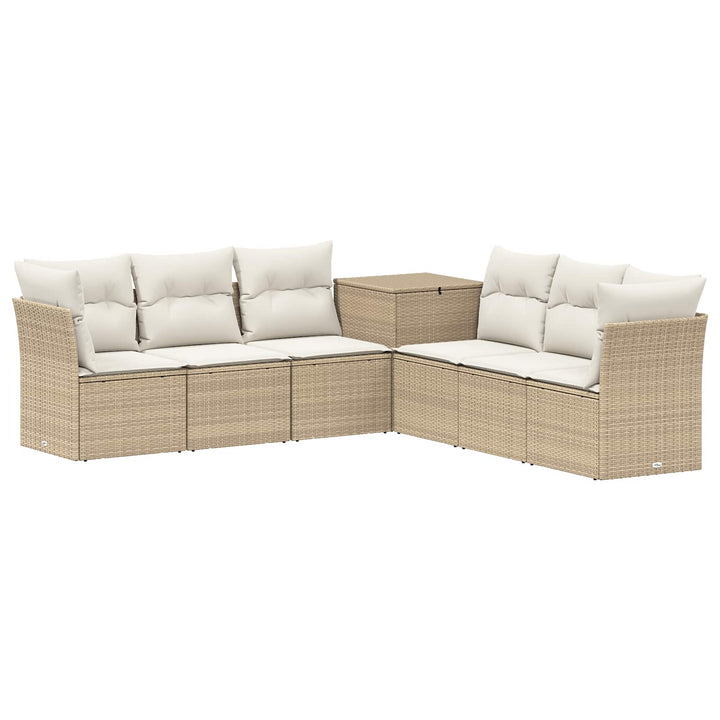 Sofa Sæt 7 stk. Beige og cremehvid Poly Rattan og Stål