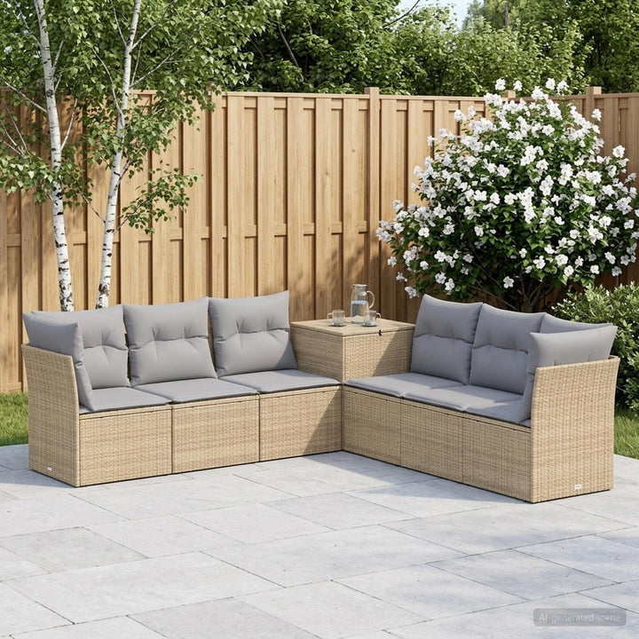 Sofa Sæt 7 stk. Beige og lys grå Poly Rattan og Stål