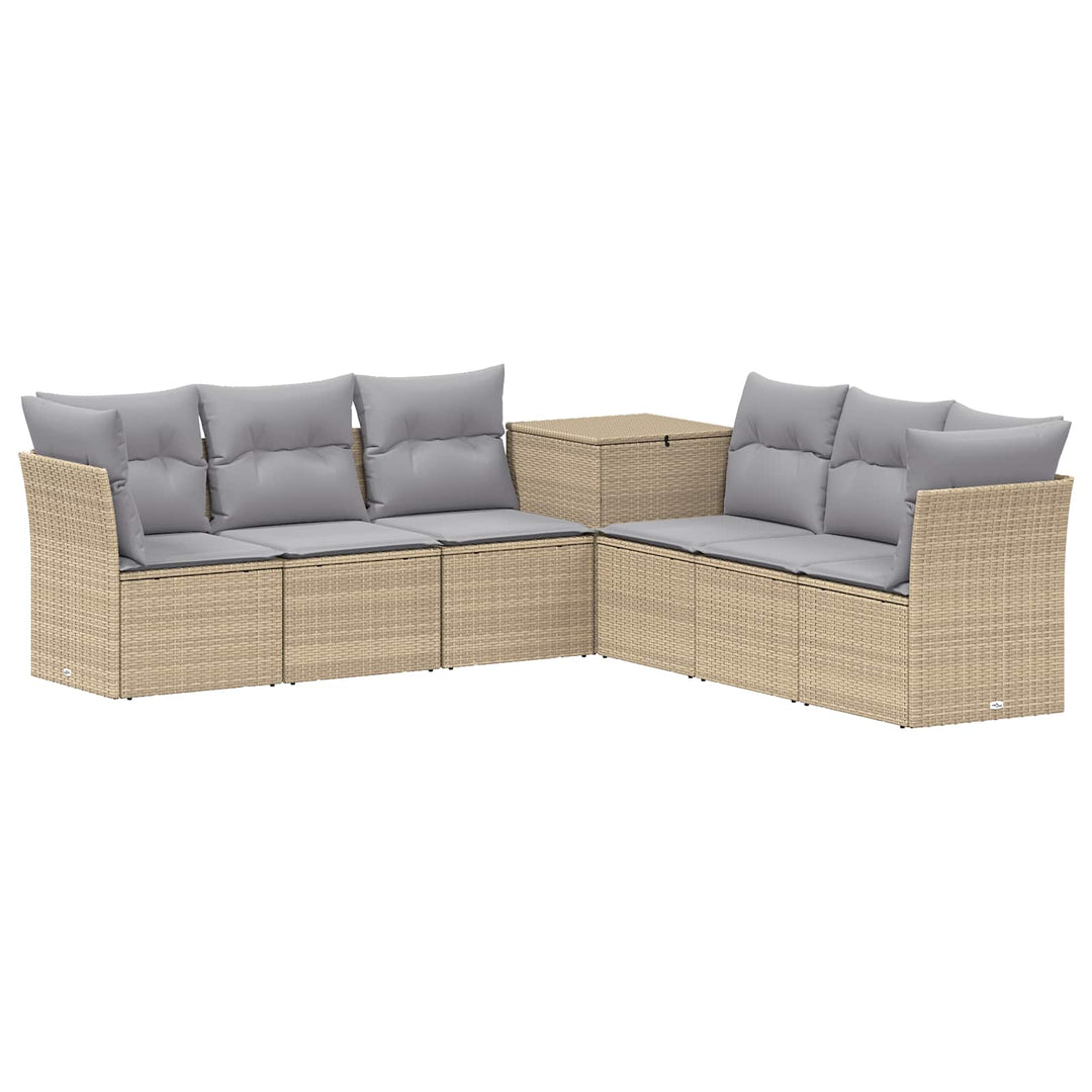 Sofa Sæt 7 stk. Beige og lys grå Poly Rattan og Stål