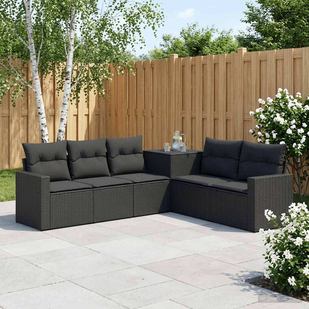 Sofa Sæt 7 stk. Sort Poly Rattan og Stål