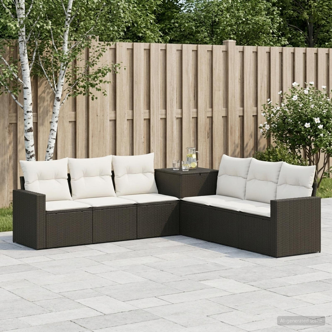 Sofa Sæt 7 stk. Sort og Cremehvid Poly Rattan og Stål