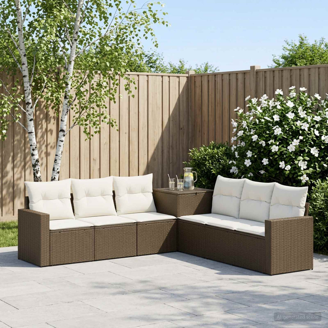 Sofa Sæt 7 stk. Brun og Creme Hvid Poly Rattan og Stål