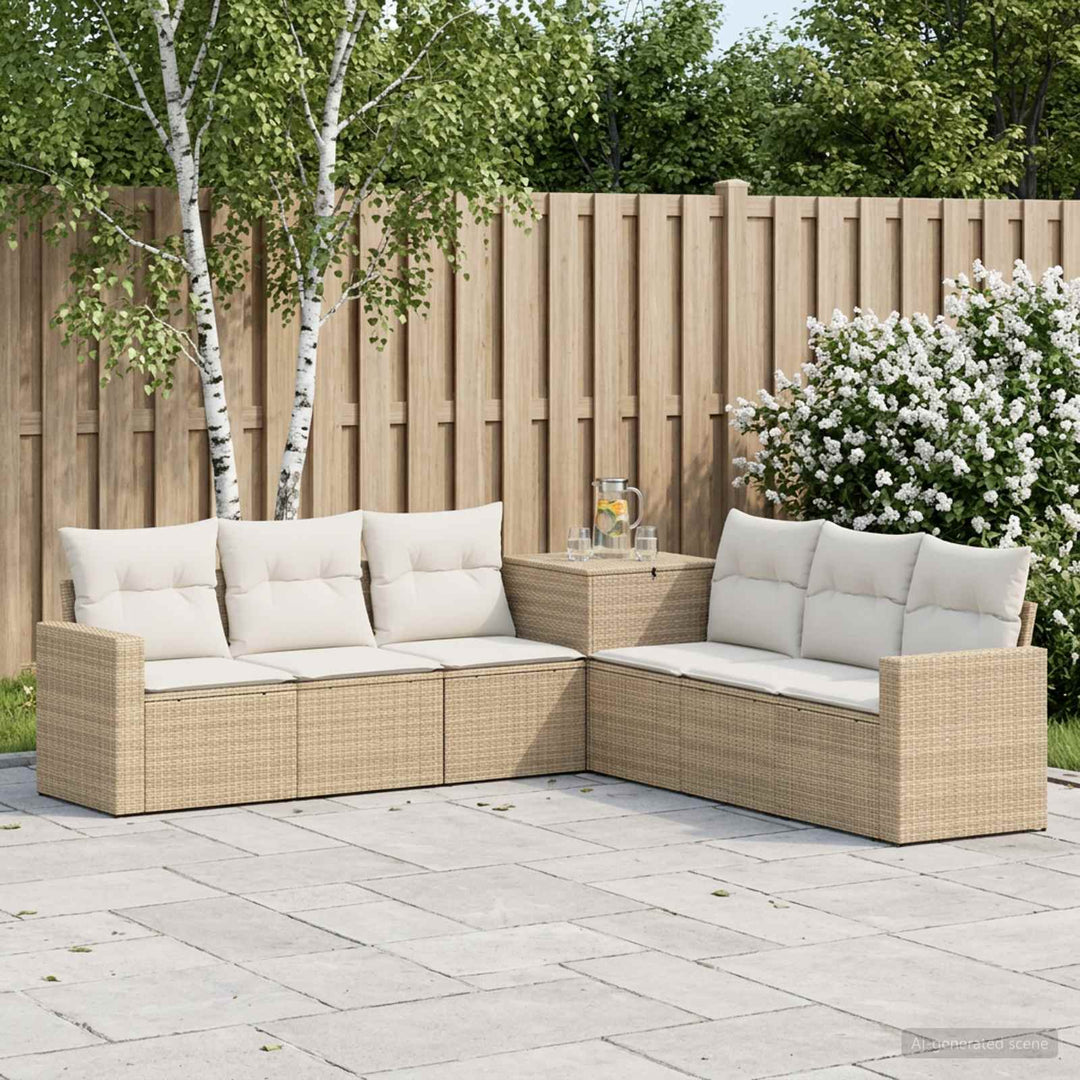 Sofa Sæt 7 stk. Beige og cremehvid Poly Rattan og Stål