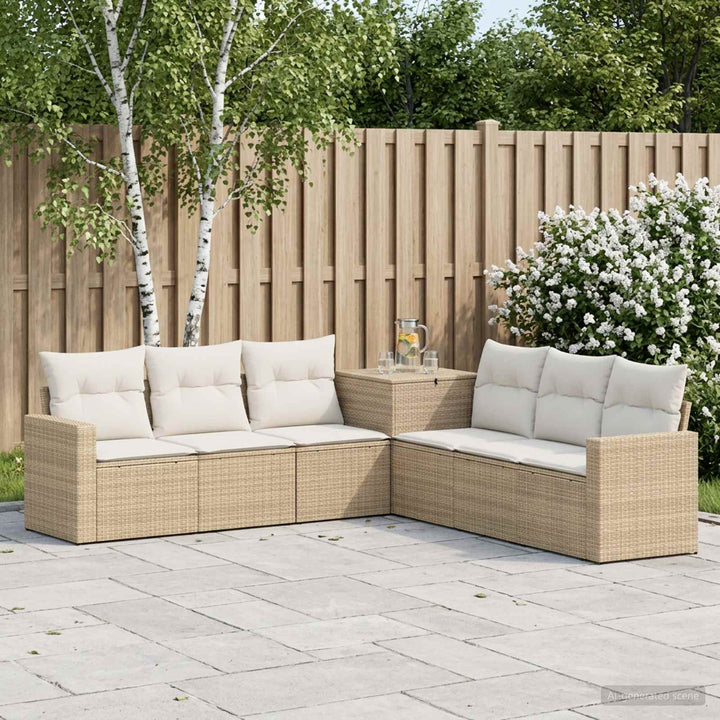 Sofa Sæt 7 stk. Beige og cremehvid Poly Rattan og Stål