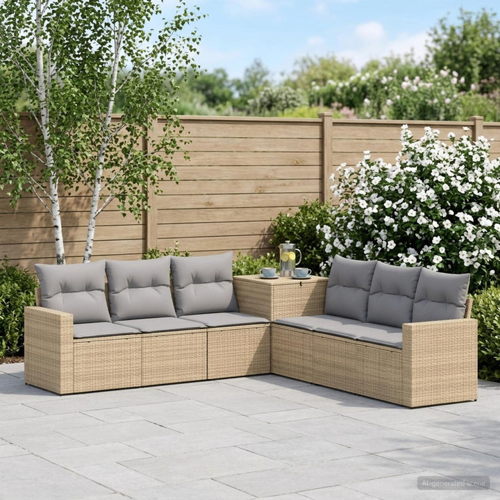 Sofa Sæt 7 stk. Beige og lys grå Poly Rattan og Stål