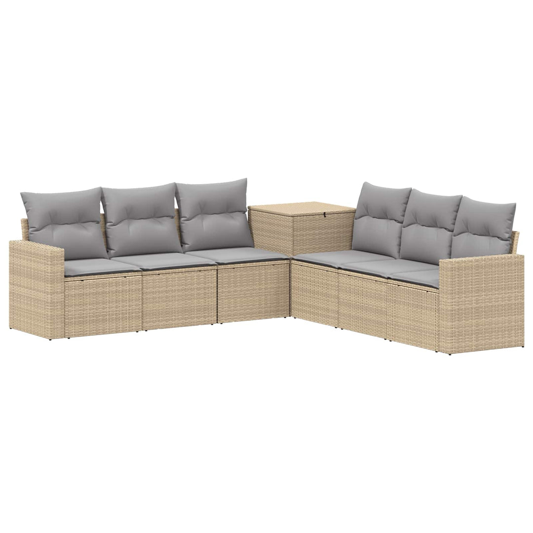 Sofa Sæt 7 stk. Beige og lys grå Poly Rattan og Stål